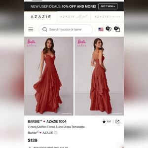 Azazie Barbie V-neck Chiffon Tiered Dress in Terracotta Size A2 (Waist 26.5)